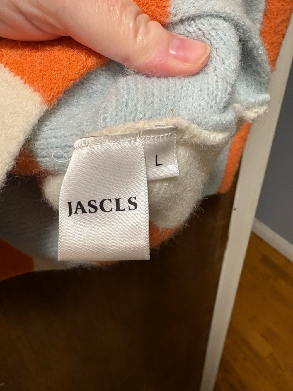 Striped Oversized Cardigan Sweater - Orange, Light Blue & Cream - Picture 5 of 5